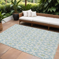 10' X 14' Sky Blue Ivory And Artichoke Green Floral Medallion Washable Indoor Outdoor Area Rug