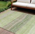 10' X 14' Artichoke Green And Taupe Striped Washable Indoor Outdoor Area Rug