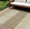 8' X 10' Beige Brown And Taupe Striped Washable Indoor Outdoor Area Rug