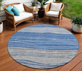 8' Navy Blue And Gray Round Striped Washable Indoor Outdoor Area Rug