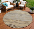 8' Taupe Brown And Beige Round Striped Washable Indoor Outdoor Area Rug