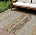 10' X 14' Taupe Brown And Beige Striped Washable Indoor Outdoor Area Rug