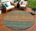 8' Terra Cotta Copper And Beige Round Striped Washable Indoor Outdoor Area Rug