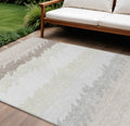10' X 14' Ivory Beige And Taupe Striped Washable Indoor Outdoor Area Rug