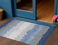 3' X 5' Navy Blue Gray And Silver Striped Washable Indoor Outdoor Area Rug