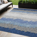 5' X 8' Navy Blue Gray And Silver Striped Washable Indoor Outdoor Area Rug