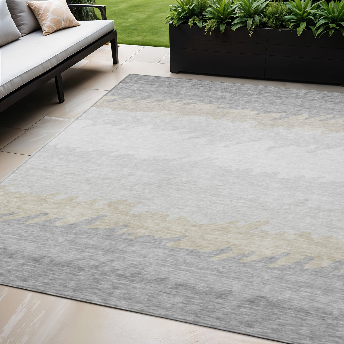 5' X 8' Silver Gray And Beige Striped Washable Indoor Outdoor Area Rug