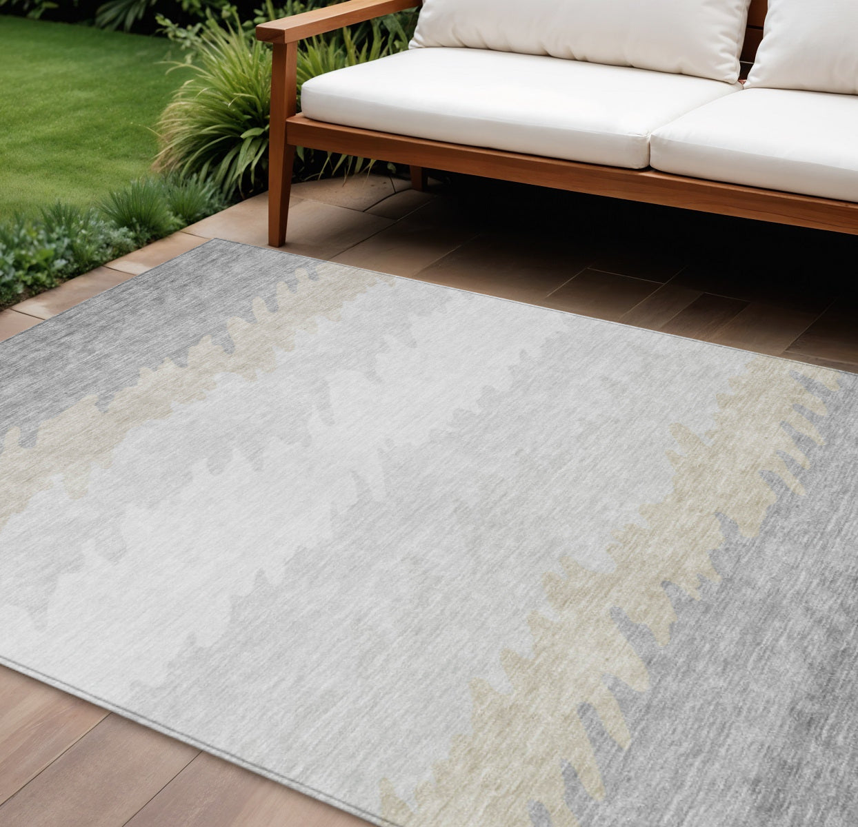 9' X 12' Silver Gray And Beige Striped Washable Indoor Outdoor Area Rug