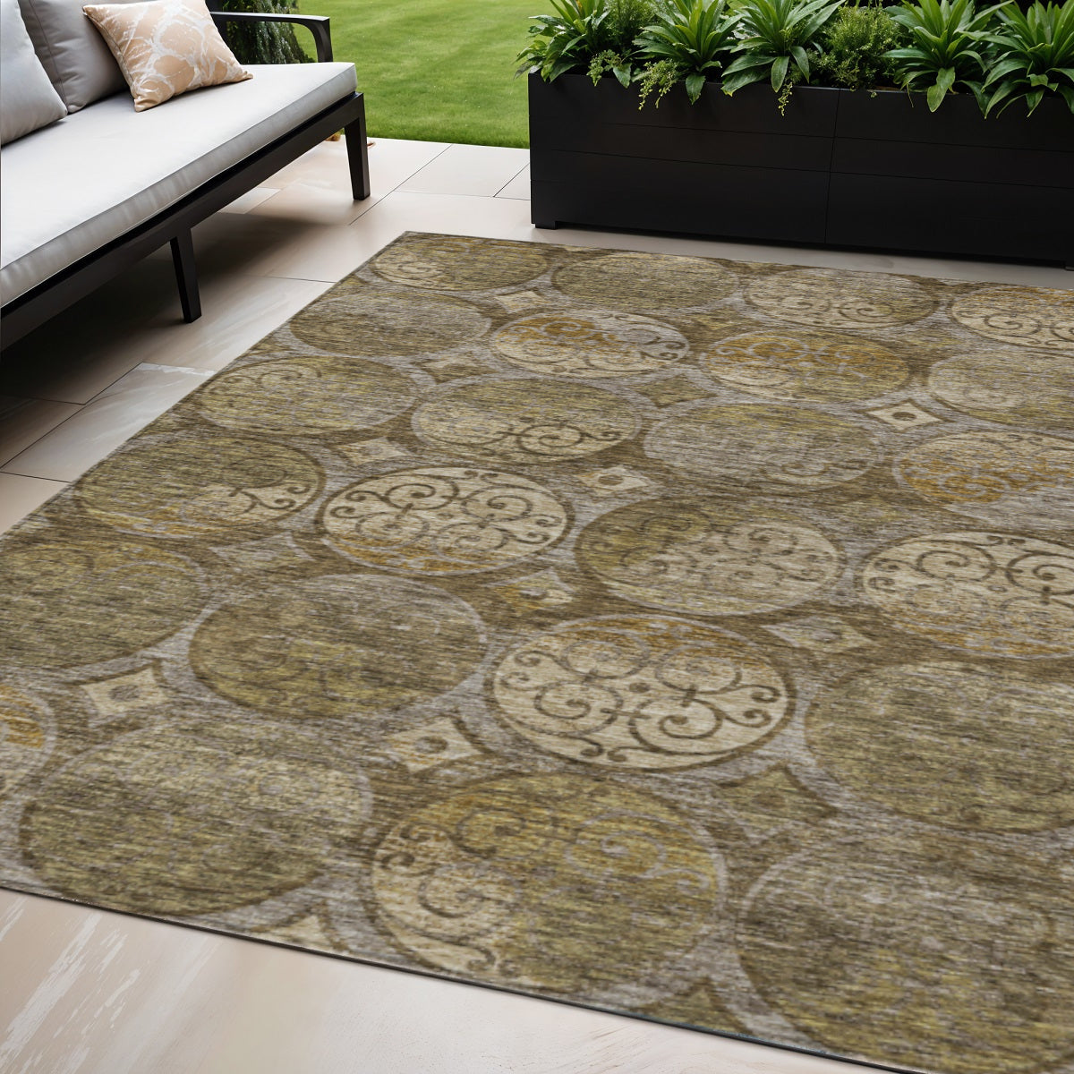 5' X 8' Brown Taupe And Gray Trellis Washable Indoor Outdoor Area Rug