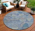 8' Navy Blue And Sky Blue Round Trellis Washable Indoor Outdoor Area Rug