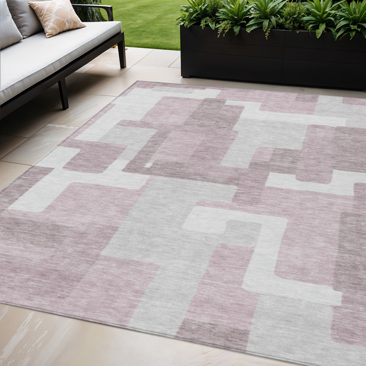 5' X 8' Blush Gray And Ivory Abstract Washable Indoor Outdoor Area Rug