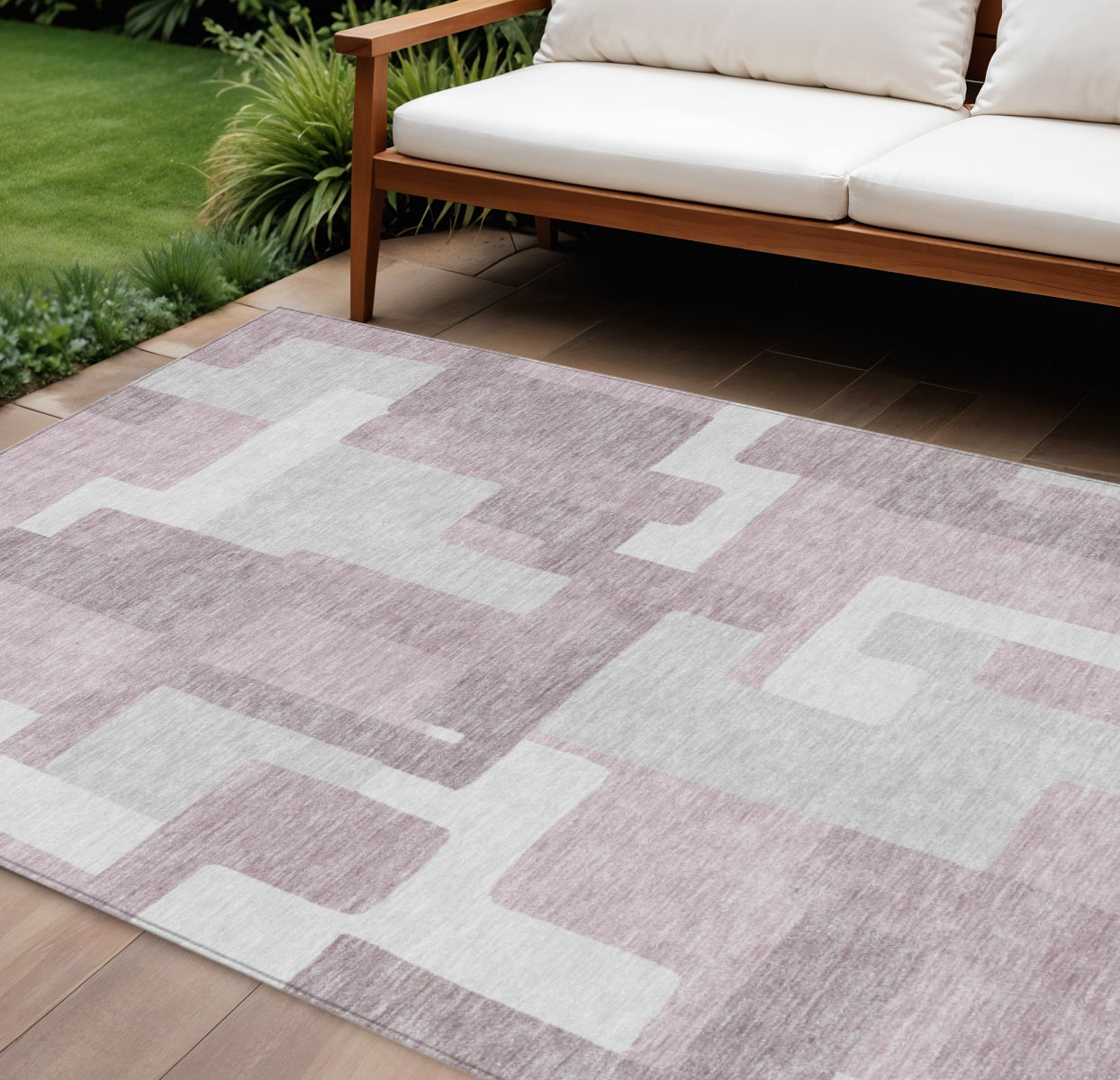 10' X 14' Blush Gray And Ivory Abstract Washable Indoor Outdoor Area Rug
