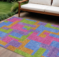 10' X 14' Purple Pink And Blue Abstract Washable Indoor Outdoor Area Rug