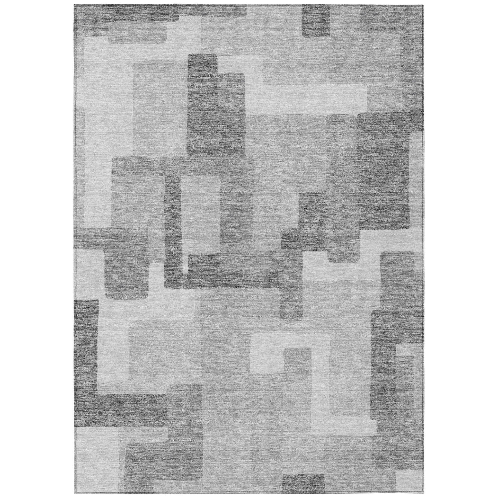 3' X 5' Silver And Charcoal Abstract Washable Indoor Outdoor Area Rug