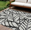 9' X 12' Black Gray And Beige Floral Washable Indoor Outdoor Area Rug