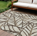 10' X 14' Chocolate And Beige Floral Washable Indoor Outdoor Area Rug