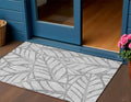 3' X 5' Gray And Silver Floral Washable Indoor Outdoor Area Rug