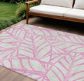9' X 12' Pink And Beige Floral Washable Indoor Outdoor Area Rug