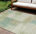 10' X 14' Artichoke Green And Beige Abstract Washable Indoor Outdoor Area Rug