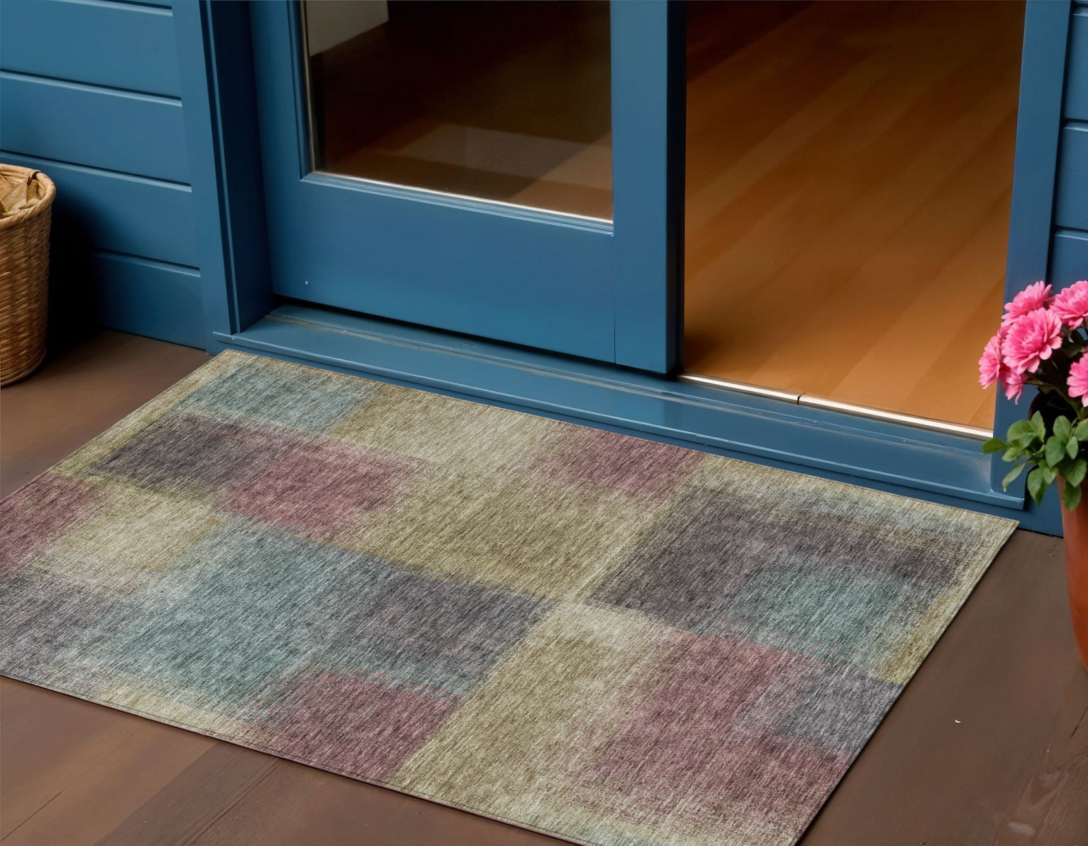 3' X 5' Beige Mauve And Brown Abstract Washable Indoor Outdoor Area Rug