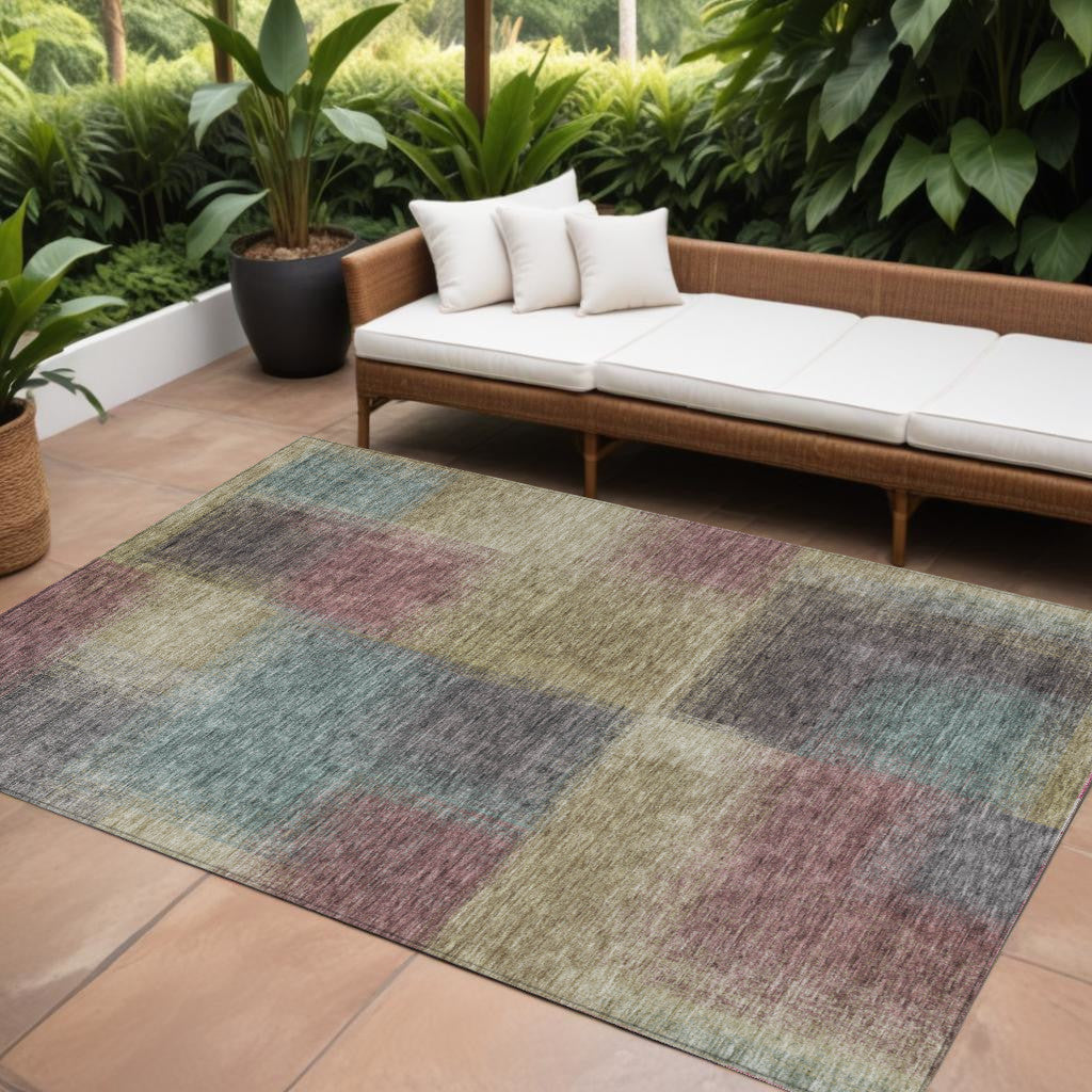 8' X 10' Beige Mauve And Brown Abstract Washable Indoor Outdoor Area Rug
