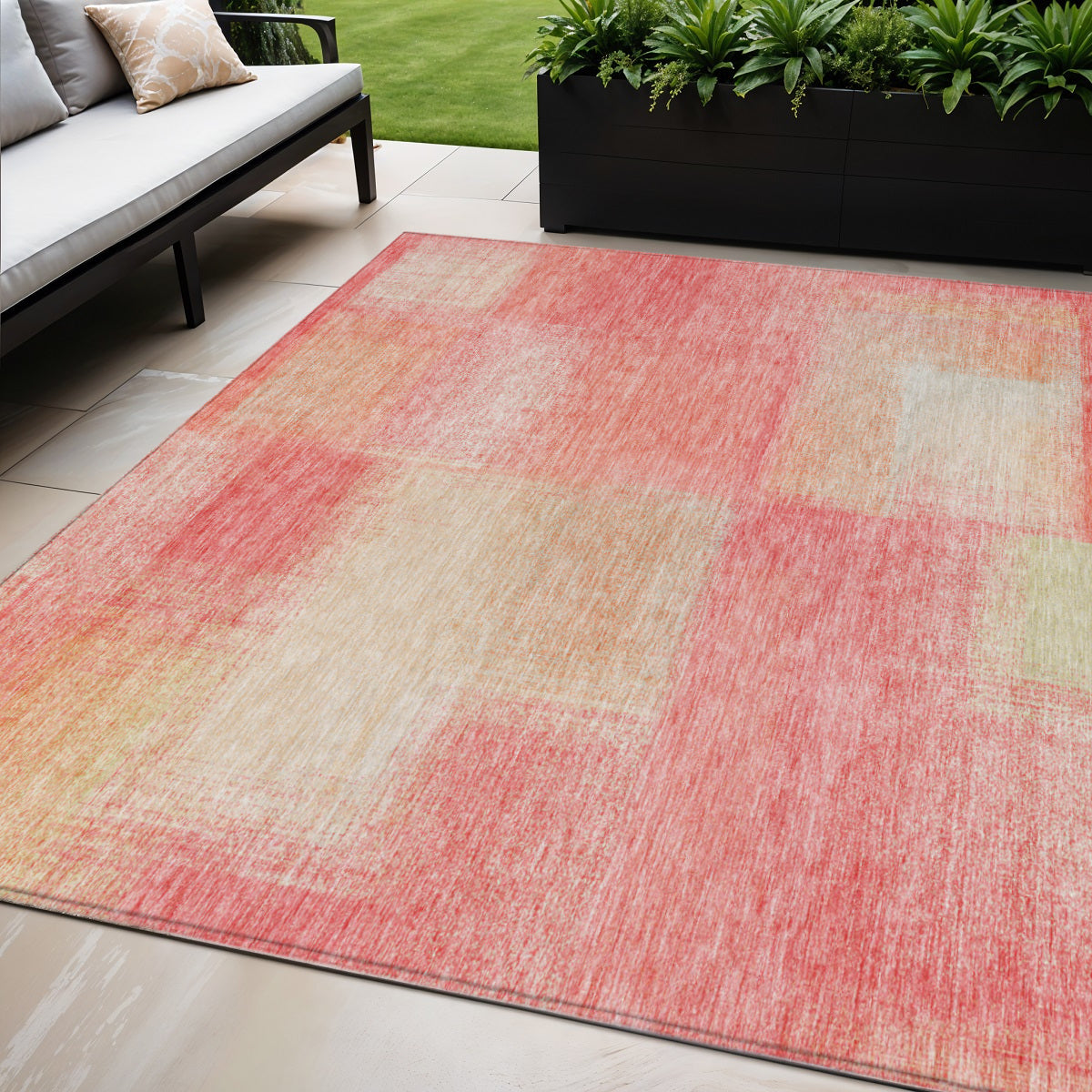 5' X 8' Blush Pink And Ivory Abstract Washable Indoor Outdoor Area Rug