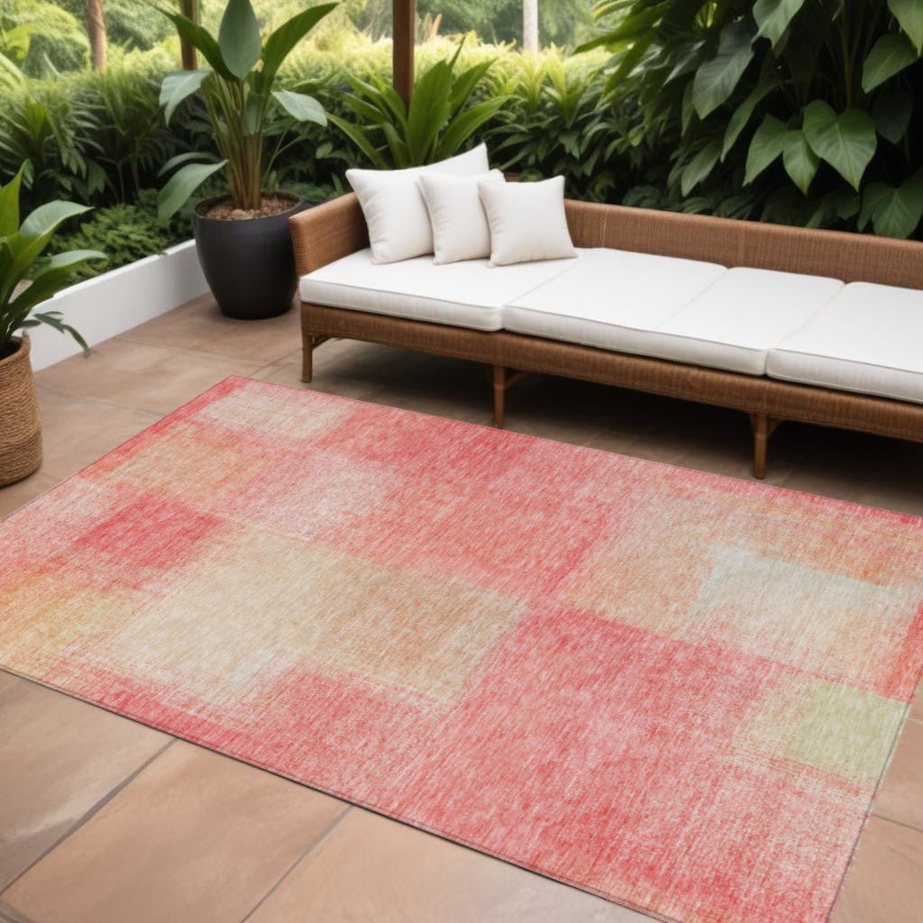 9' X 12' Blush Pink And Ivory Abstract Washable Indoor Outdoor Area Rug