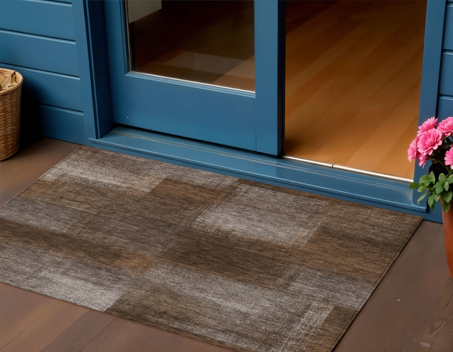 3' X 5' Brown And Ivory Abstract Washable Indoor Outdoor Area Rug