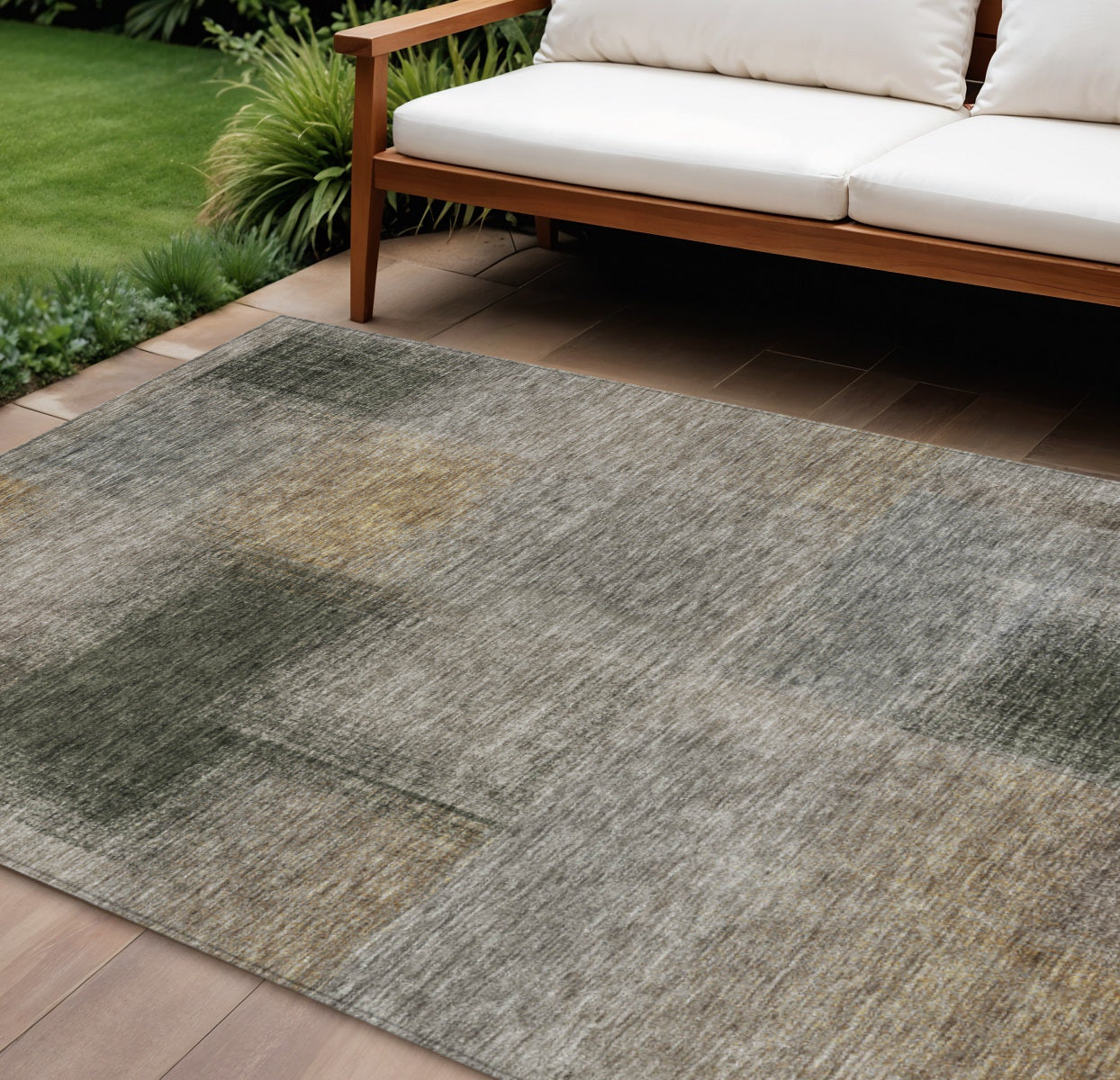 9' X 12' Taupe Gray And Beige Abstract Washable Indoor Outdoor Area Rug