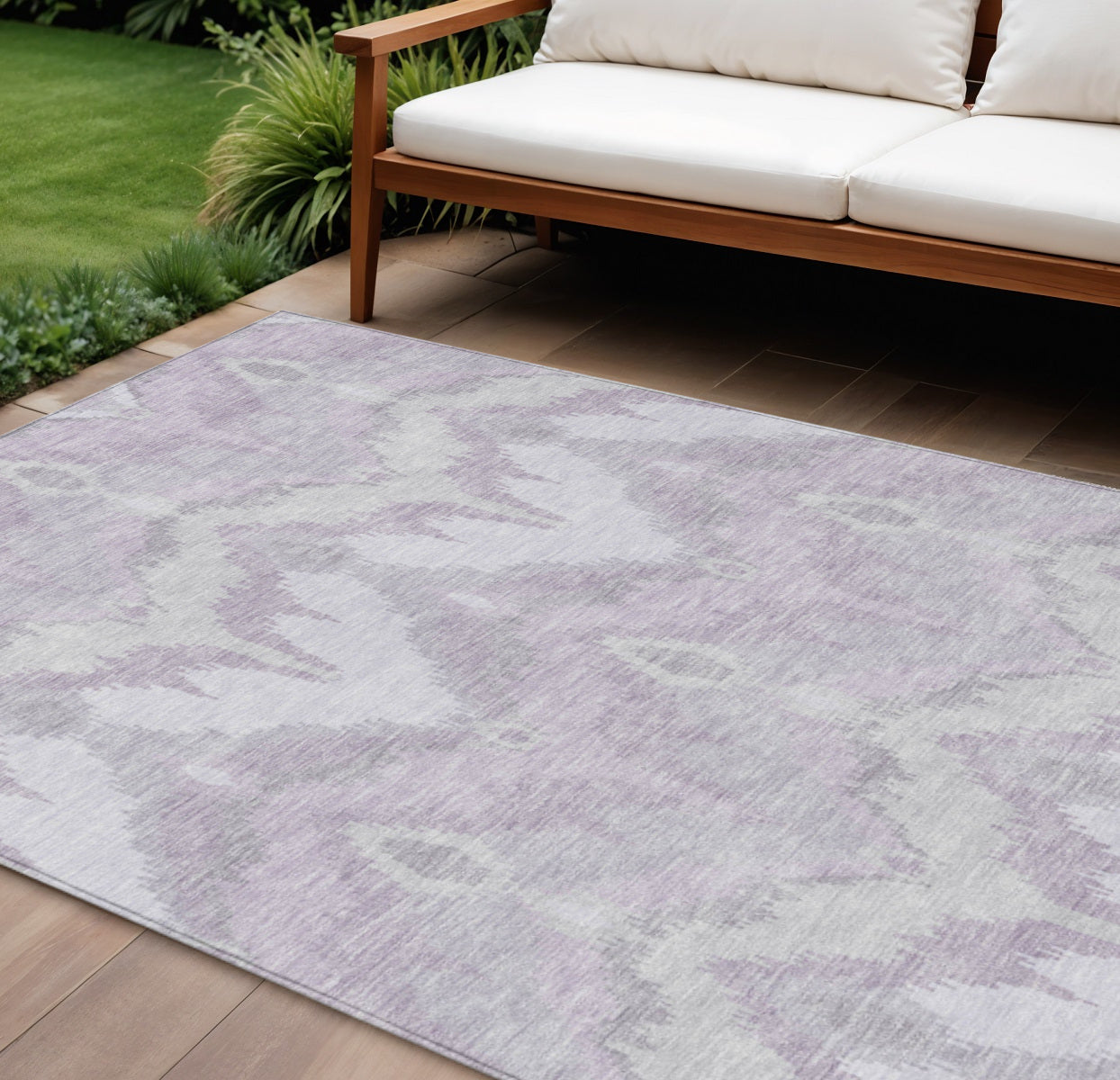 9' X 12' Lavender Purple And Gray Ikat Washable Indoor Outdoor Area Rug