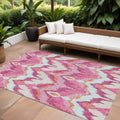 8' X 10' Pink Mauve And Orange Ikat Washable Indoor Outdoor Area Rug