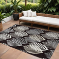 9' X 12' Black Silver And Charcoal Floral Washable Indoor Outdoor Area Rug