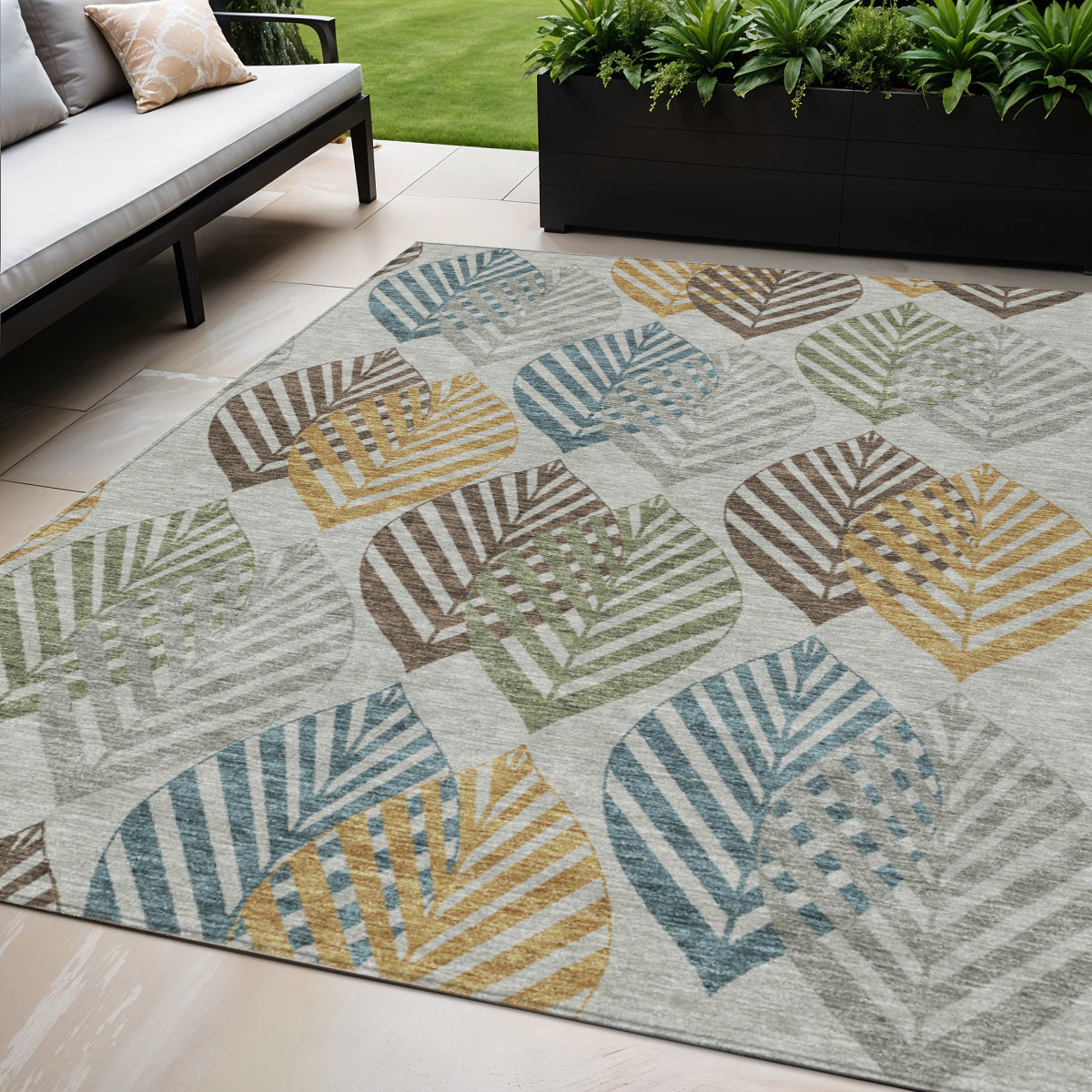 5' X 8' Gray Silver And Teal Blue Floral Washable Indoor Outdoor Area Rug