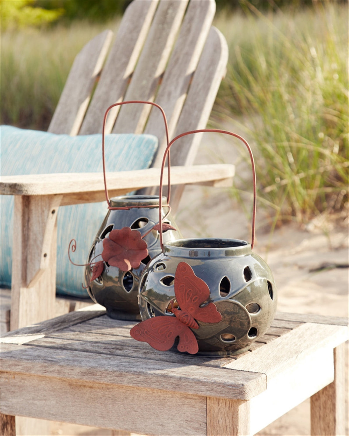 Ceramic Leaf Lanterns (Set of 2)