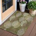 3' X 5' Olive Green Artichoke Green And Gray Floral Washable Indoor Outdoor Area Rug
