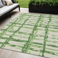 5' X 8' Artichoke Green And Emerald Striped Washable Indoor Outdoor Area Rug