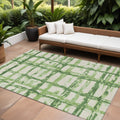 10' X 14' Artichoke Green And Emerald Striped Washable Indoor Outdoor Area Rug