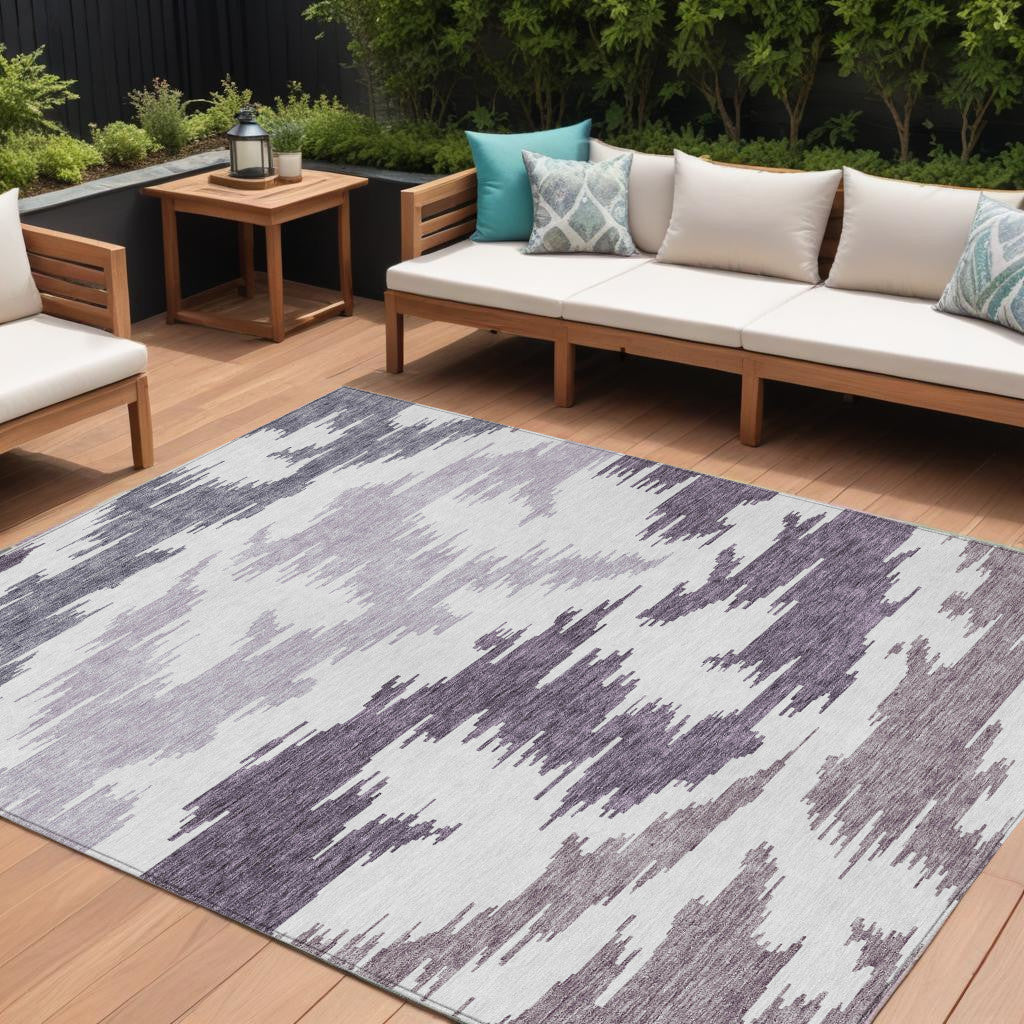 8' X 10' Purple Lavender And Ivory Abstract Washable Indoor Outdoor Area Rug