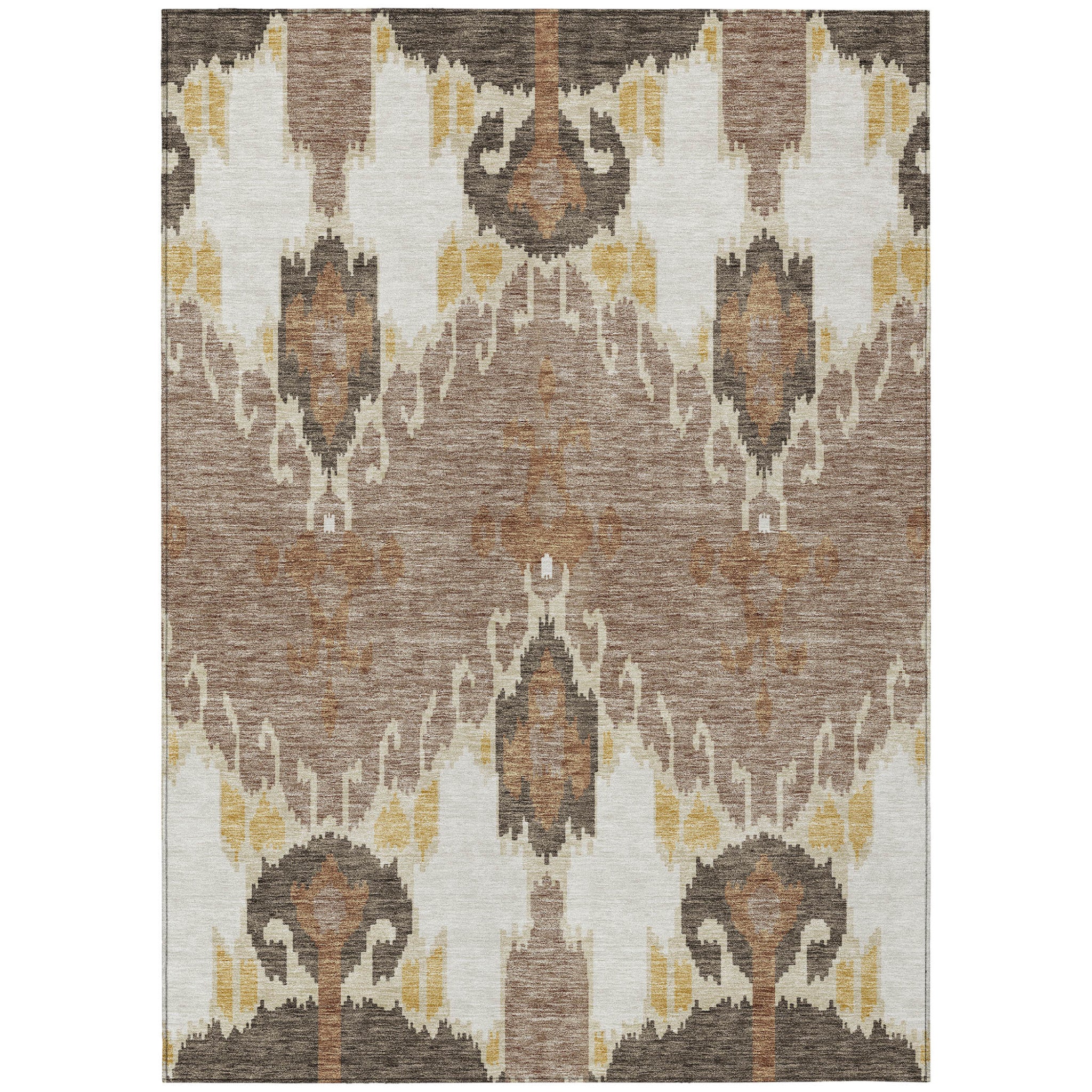 5' X 8' Brown Taupe And Beige Ikat Washable Indoor Outdoor Area Rug