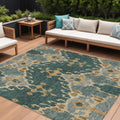 10' X 14' Green Gray And Gold Ikat Washable Indoor Outdoor Area Rug