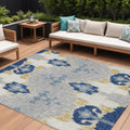 10' X 14' Navy Blue Ivory And Gray Ikat Washable Indoor Outdoor Area Rug