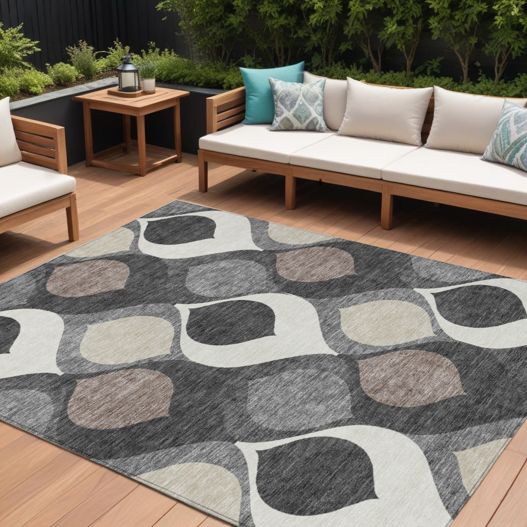10' X 14' Gray Beige And Taupe Ogee Washable Indoor Outdoor Area Rug