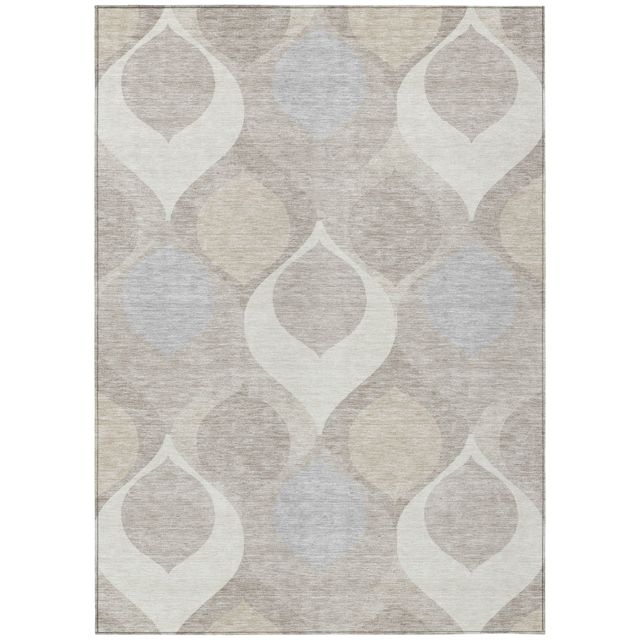 9' X 12' Ivory Beige And Tan Ogee Washable Indoor Outdoor Area Rug