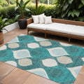10' X 14' Teal Blue Sky Blue And Ivory Ogee Washable Indoor Outdoor Area Rug