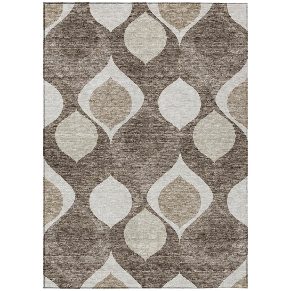 5' X 8' Taupe Beige And Brown Ogee Washable Indoor Outdoor Area Rug