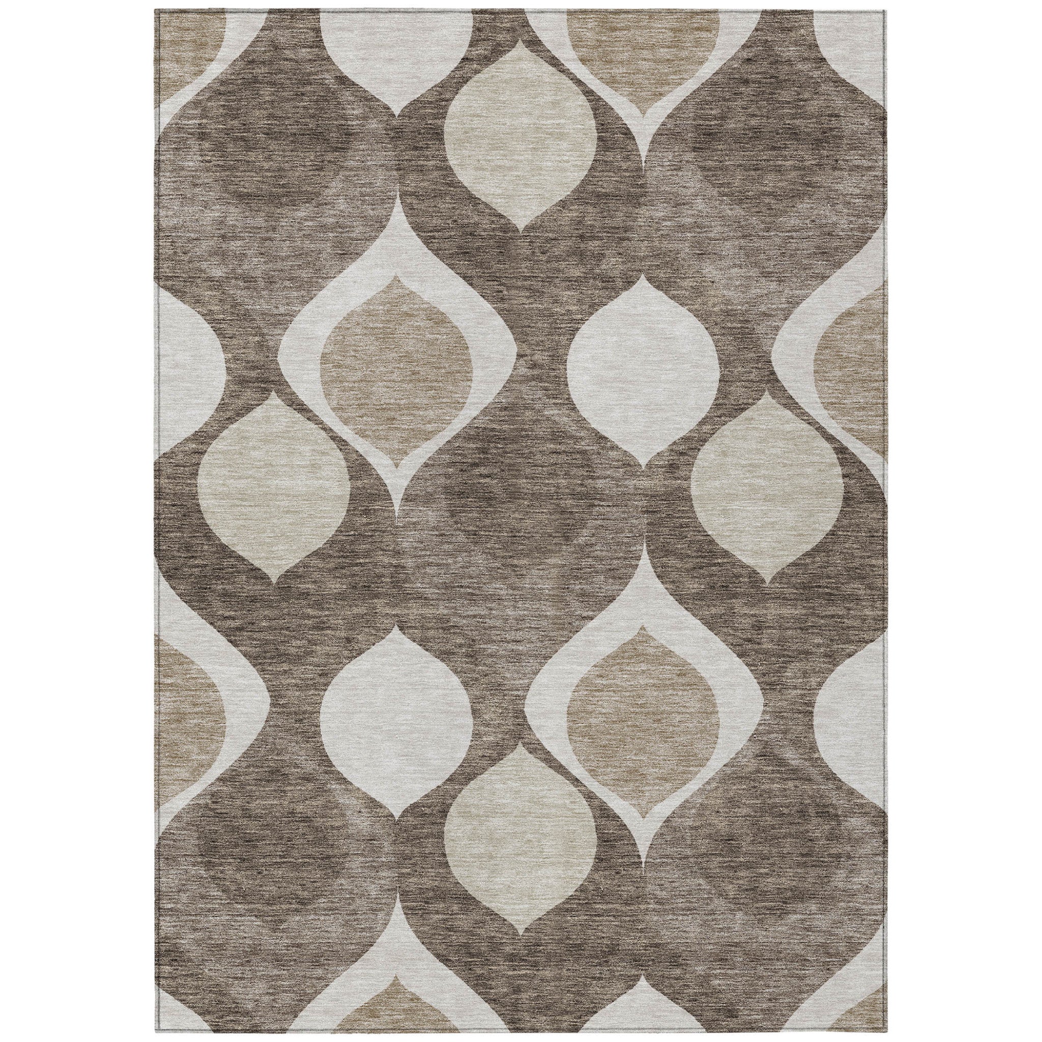 9' X 12' Taupe Beige And Brown Ogee Washable Indoor Outdoor Area Rug