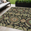 5' X 8' Black Gold And Copper Floral Washable Indoor Outdoor Area Rug