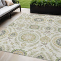 5' X 8' Ivory Beige And Taupe Floral Washable Indoor Outdoor Area Rug