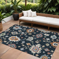 8' X 10' Black Blue And Ivory Floral Washable Indoor Outdoor Area Rug