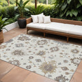 10' X 14' Ivory Gray And Taupe Floral Washable Indoor Outdoor Area Rug